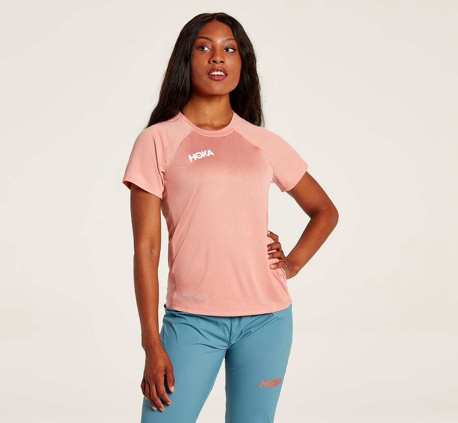 Haut Hoka One One Performance Short Sleeve Femme - Rose - QON-576249